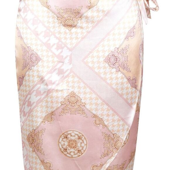 Boohoo Satin Wrap Midi Skirt – Size 2 | Baroque Chain Print | Send Offer. - Picture 3 of 4